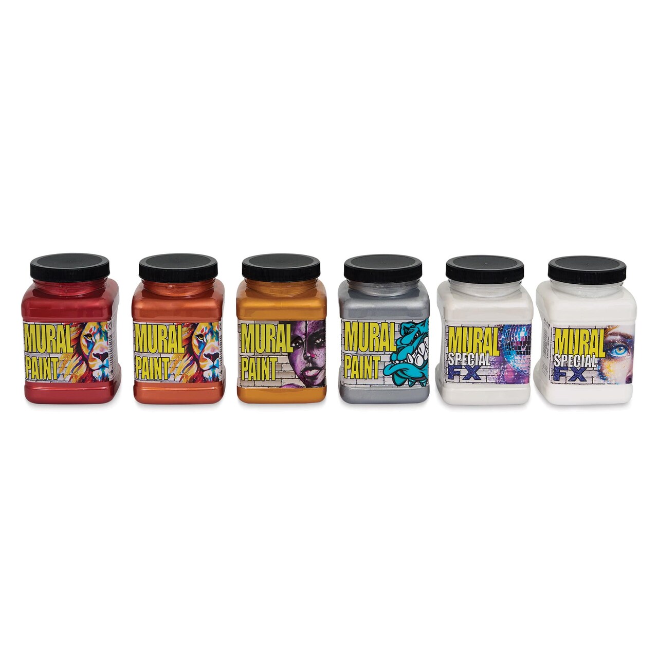 Chroma Acrylic Mural Paints - Set of 6, Metallic Colors, 16 oz jars